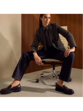 Quince Italian Leather Lug Sole Loafers Black Sz 6.5